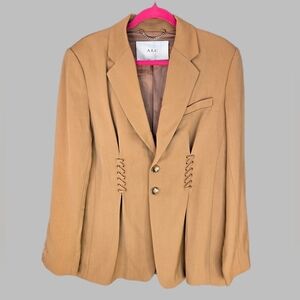 A.L.C. Women Maverick Coat Jacket Blazer Sz 8 Tan-Orange Long Line Lace Up Cinch